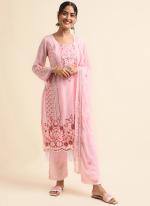 Faux Georgette Baby Pink Traditional Wear Zari Work Straight Suit